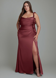 Azazie Jessamine Abiti da Damigella Abito Tubino in Raso Elasticizzato Corsetto Merlot image8