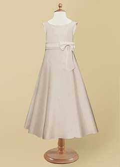 Azazie Lindy Flower Girl Dresses Frost A-Line Pleated Matte Satin Dress image10