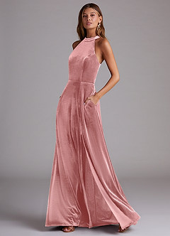 Azazie Larice Bridesmaid Dresses Dusty Rose A-Line with Pockets Velvet Dress image3