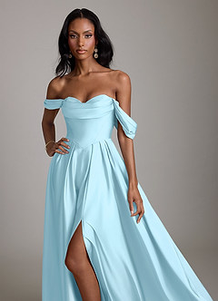 Azazie Loisa Bridesmaid Dresses Sky Blue A-Line Off the Shoulder Stretch Satin Dress image5