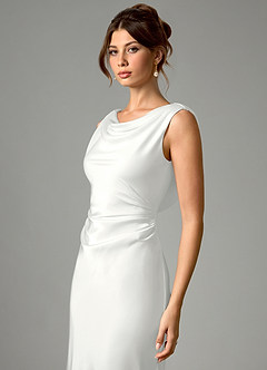 Azazie Kieryn Robes de demoiselle d'honneur Robe Sirène en Satin extensible Plissé Blanc image4