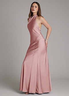 Azazie Sahara Bridesmaid Dresses Dusty Rose A-Line Pleated Stretch Satin Dress image3