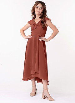 Azazie Posie Junior A-Linie Gestreift Chiffon Kleid Rotbraun image4