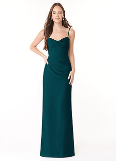 Azazie Mai Bridesmaid Dresses Pine Sheath Pleated Chiffon Dress image1