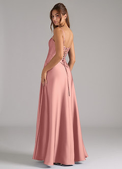 Azazie Valentine Bridesmaid Dresses Rosette A-Line Corset Stretch Satin Dress image2