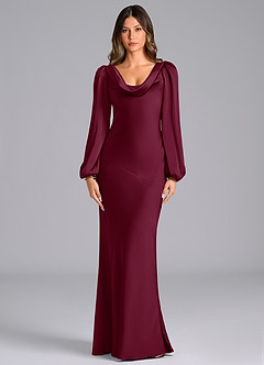 Azazie Rylina Bridesmaid Dresses Mulberry Mermaid Long Sleeve Stretch Satin Dress image1