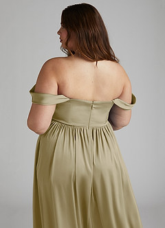 Azazie Morana Jurken voor bruidsmeisjes Converteerbaar Jurk van Stretch Satijn met A-Lijn Off the Shoulder Mosgroen image18