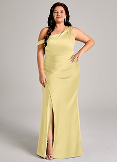 Azazie Madelyn Bridesmaid Dresses Lemon Sorbet Mermaid One Shoulder Stretch Satin Convertible Dress image10