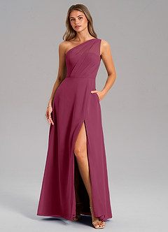 Azazie Phaedra Brautjungfernkleider A-Linie One-Shoulder Chiffon Kleid Maulbeerrot image9