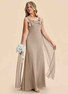 Azazie Chelsea Junior Taupe Sheath Pleated Stretch Satin Dress image5