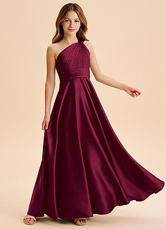 Azazie Charlize Junior Robe Trapèze en Satin extensible Plissé Bourgogne image2