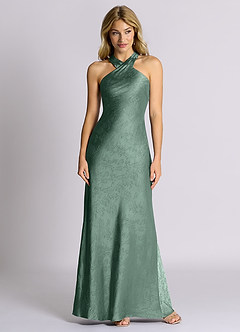 Azazie Doretta 신부 들러리 드레스 쉬스 주름진 자카드 바닥 길이 드레스 image1