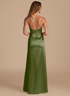 Azazie Mika Bridesmaid Dresses Olive Sheath One Shoulder Metallic Satin Dress image5