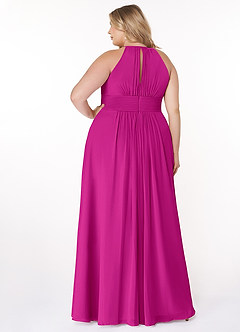 Azazie Bonnie Abiti da Damigella Abito A-Line in Chiffon Increspato con Schiena a Chiave Fucsia image7