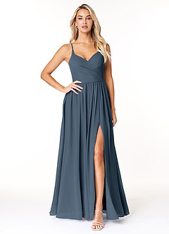 Azazie Dominic Bridesmaid Dresses Neptune A-Line V-Neck Pleated Chiffon Dress image1
