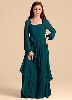 Azazie Clara Junior Pine A-Line Blouson Chiffon Dress image5