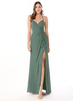 Azazie Aribella Final Sale Eucalyptus Sheath Ruched Chiffon Dress image1