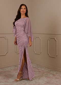 Azazie Collins Mother of the Bride Dresses Dusty Rose Sheath Lace Dress image2