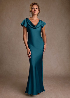 Azazie Shelby Mother of the Bride Dresses Ink Blue Mermaid Pleated Stretch Satin Dress image4