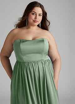 Azazie Morana Brautjungfernkleider Wandelbar A-Linie Schulterfrei Stretch-Satin Kleid Matcha image19