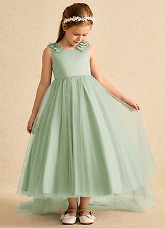 Azazie Lorita Flower Girl Dresses Dusty Sage A-Line Beaded Tulle Dress image5