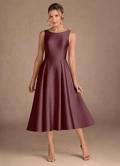 Azazie Fulton Mother of the Bride Dresses Sangria A-Line Pleated Stretch Satin Dress image1