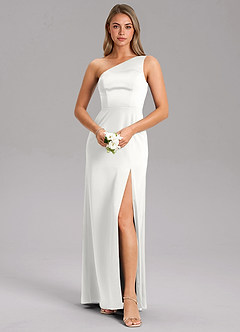 Azazie Phaedra Suknie dla druhen Linia A Jedno ramię Satyna elastyczna Do ziemi Sukienka image7