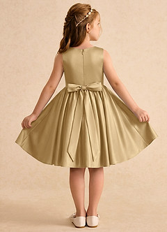 Azazie Prima Flower Girl Dresses Gold A-Line Bow Matte Satin Dress image2