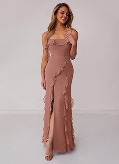 Barbie ♥ Azazie Bridesmaid Dresses Cedar Rose Sheath Bow Chiffon Dress image3