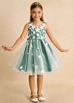 Azazie Junebug Robe Demoiselle D'honneur Fillette Robe Princesse en Tulle Dentelle Ivoire émeraude image3