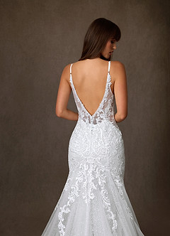 Azazie Selene Final Sale Diamond White Mermaid V-Neck Lace Dress image5