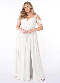 Azazie Lianne Bridesmaid Dresses White A-Line Off the Shoulder Chiffon Dress image7