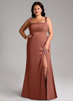 Azazie Frostine Bridesmaid Dresses Auburn A-Line Bow Stretch Satin Dress image14