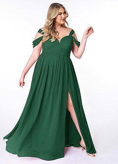 Azazie Lianne Bridesmaid Dresses Dark Green A-Line Off the Shoulder Chiffon Dress image11