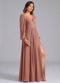 Azazie Zeya Bridesmaid Dresses Cedar Rose A-Line Long Sleeve Chiffon Dress image3