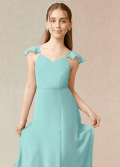 Azazie Everett Junior Vestido de Aqua de Gasa de Corte En A image5