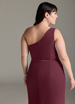 Azazie Liza Vestidos de damas de honor Vestido de Cabernet de Gasa de Corte Sirena con Hombro unilateral image11