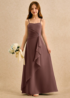 Azazie lolly Girls Formal Robe Demoiselle D'honneur Fillette Robe Trapèze en Mousseline de soie Plissée Expresso image3