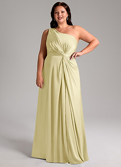 Azazie Brooke Bridesmaid Dresses Lemon Sorbet A-Line One Shoulder Stretch Satin Dress image12