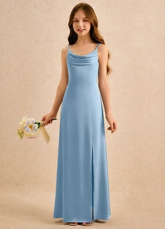 Azazie Shira Girls Formal Flower Girl Dresses Powder Blue A-Line Pleated Stretch Satin Dress image1