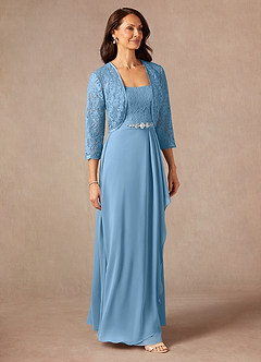 Azazie Ainsling Mother of the Bride Dresses Steel Blue A-Line Square Neckline Lace Chiffon Dress image6