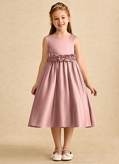 Azazie Peaches Robe Demoiselle D'honneur Fillette Robe Trapèze en Mat Satiné Arc Or Rose image1