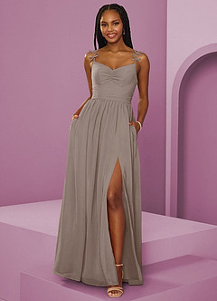 Barbie ♥ Azazie Brautjungfernkleider A-Linie Plissee Chiffon Kleid Taupe image1