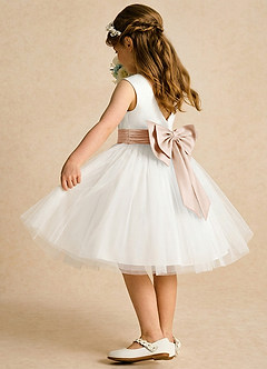 Azazie Sosie Robe Demoiselle D'honneur Fillette Robe Trapèze en Tulle Plissée Ivoire Rose Anglais image4