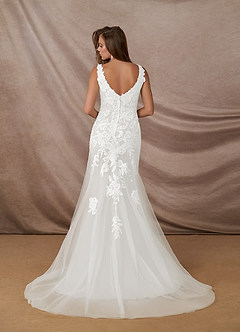 Azazie Bess Wedding Dresses Diamond White Sheath Sequins Tulle Dress image5