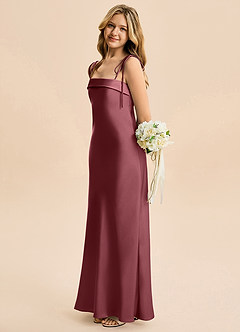 Azazie Willa Junior Desert Rose A-Line Bow Stretch Satin Dress image3