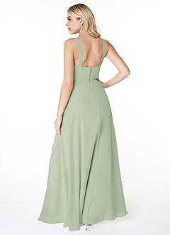 Azazie Jay Bridesmaid Dresses Dusty Sage A-Line Square Neckline Side Slit Chiffon Dress image2