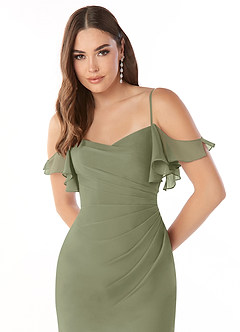 Azazie Emeralda Abiti da Damigella Abito Tubino in Chiffon a Spalla Scoperta Pistacchio image6