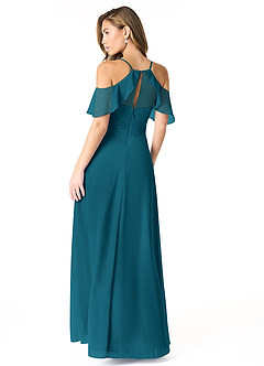 Azazie Dakota Robes de demoiselle d'honneur Robe Trapèze en Mousseline de soie Col V plissé Bleu Encre image2