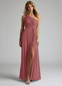 Azazie Brooke Bridesmaid Dresses Amethyst A-Line One Shoulder Mesh Dress image4